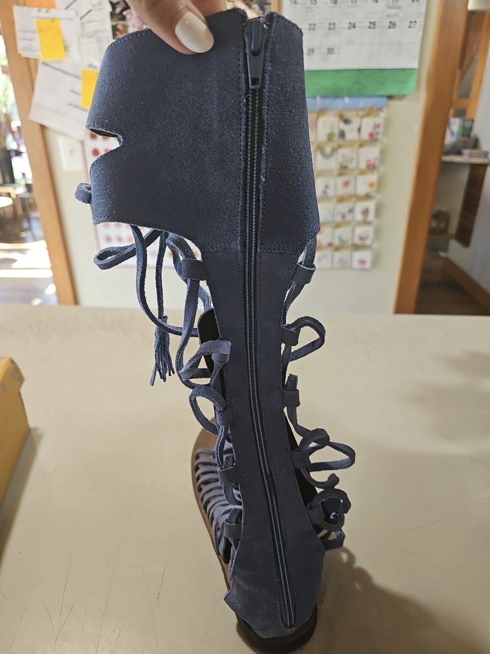 Free People Navy Knee-High Lace-Up Gladiator Boots - Picture 3 of 7